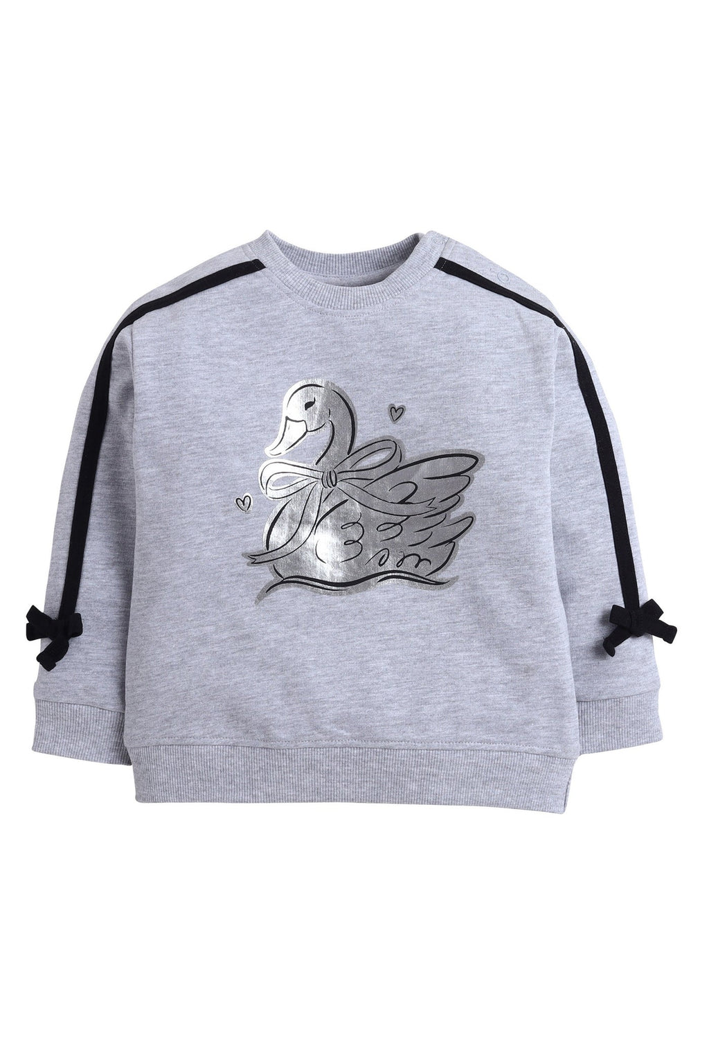 Baby Girl Swan Embroidered Fleece Tracksuit “ Grey 2-Piece Set