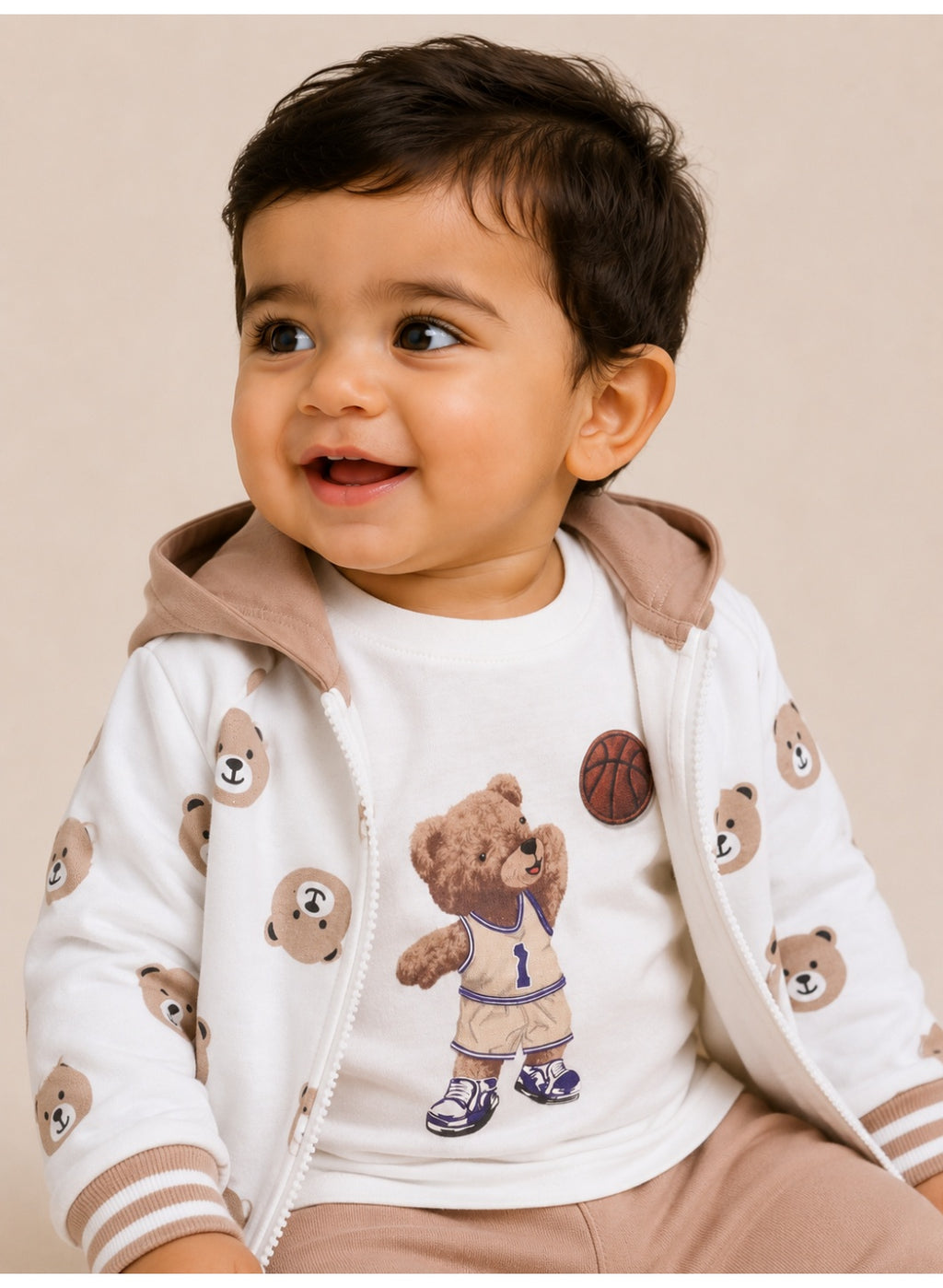 Boys 3-Piece Set – Printed Zip Hoodie, Top & Jogger Pants