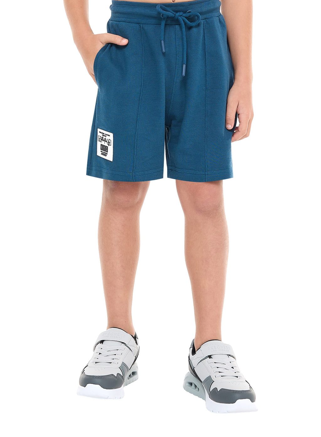 Oversized - Boys' Jacquard 2-Piece Set - T-Shirt With Badge Detail And Matching Shorts With Pockets,