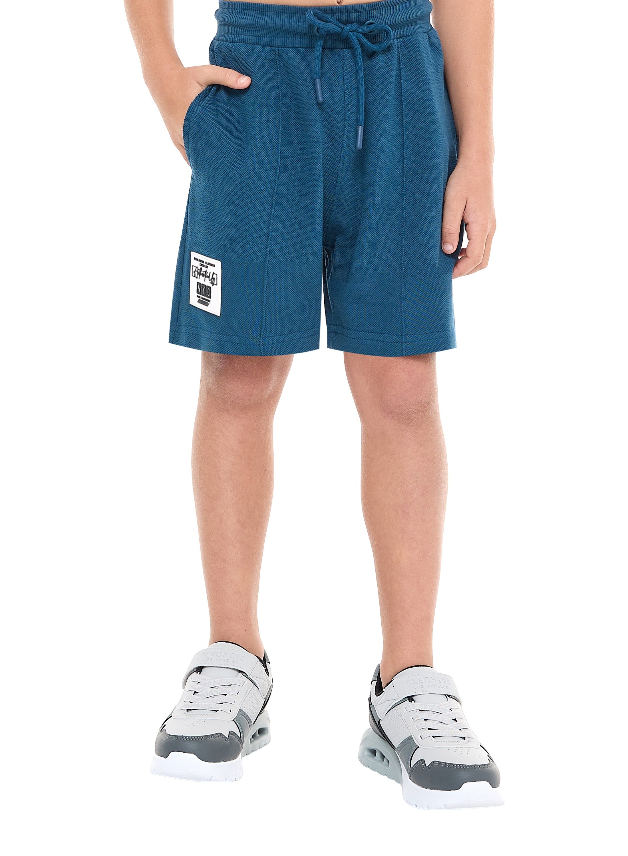 Oversized - Boys' Jacquard 2-Piece Set - T-Shirt With Badge Detail And Matching Shorts With Pockets,