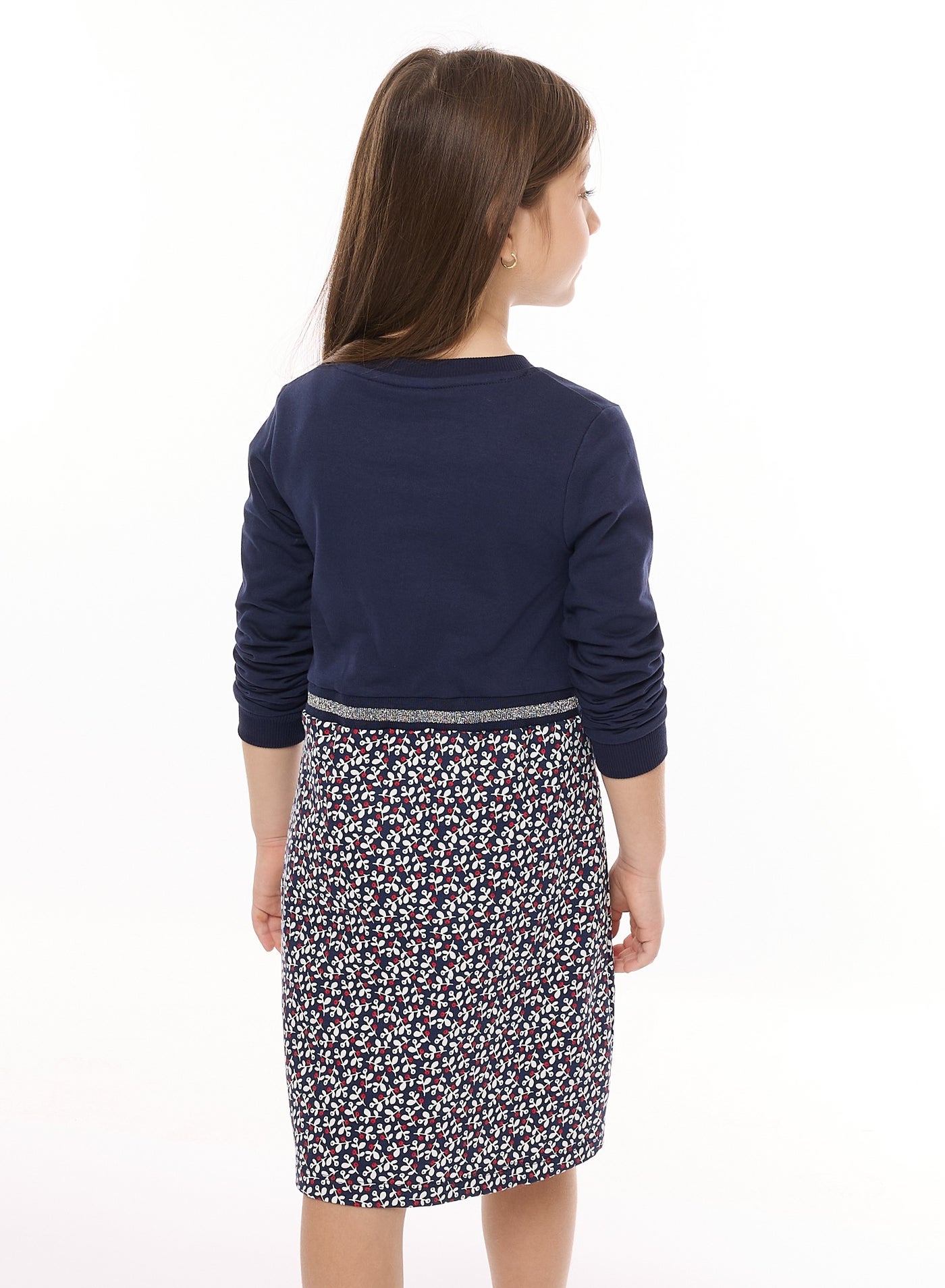 Girls Winter Dress - Floral Applique With Glitter Print