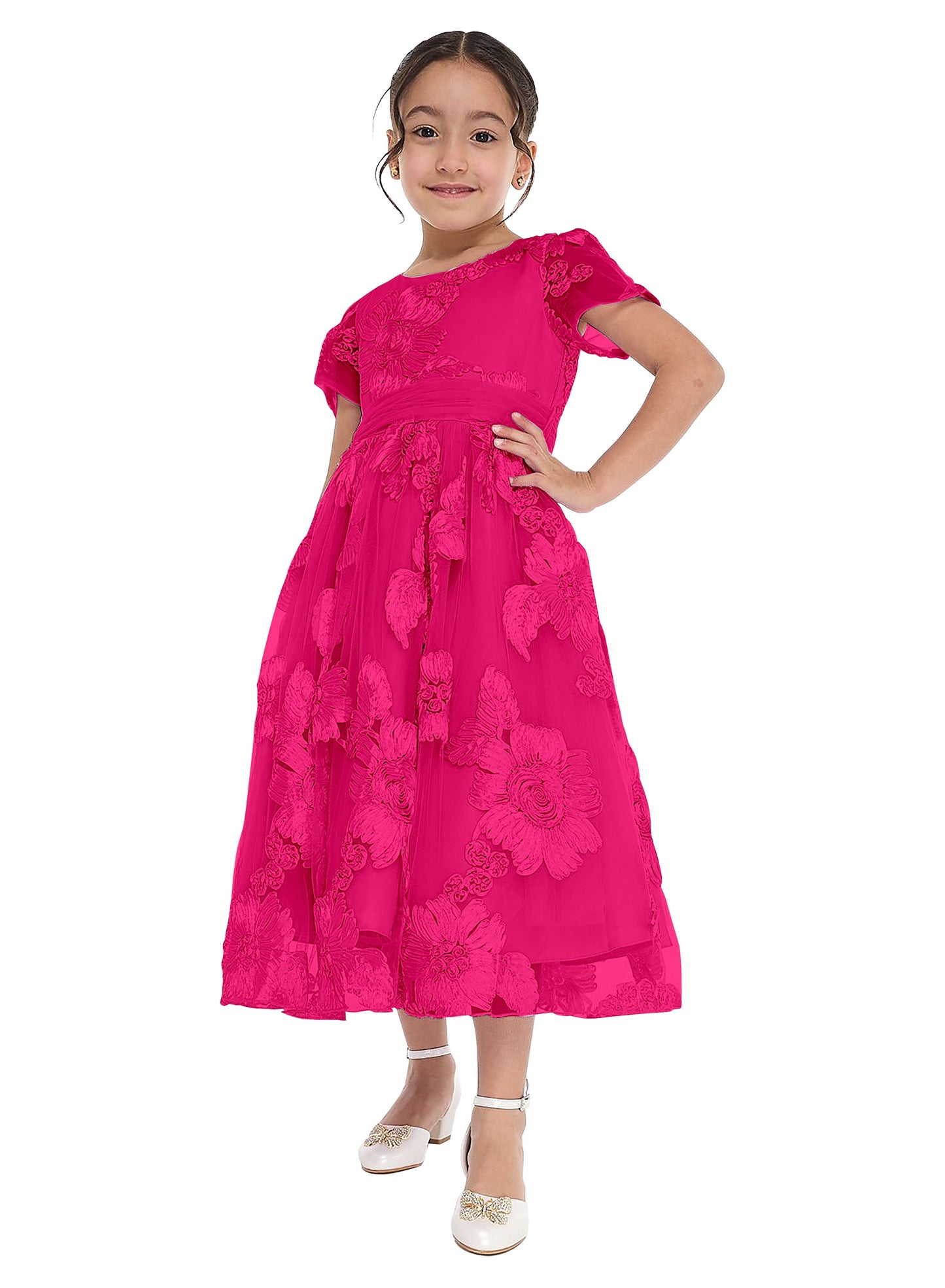 Rose 3D Flower Mesh Occasion Dress