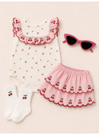 Baby Girls Cherry Print Bodysuit & Skirt Set with Sunglasses & Socks (4-Piece Set)
