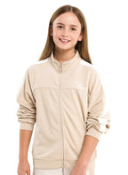 Girls’ Beige Contrast-Stripe Track Set “ Zip-Up Jacket & Joggers