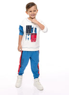 Boys' 2-Piece Sweatshirt Sets With Contrast Blue Sleeves