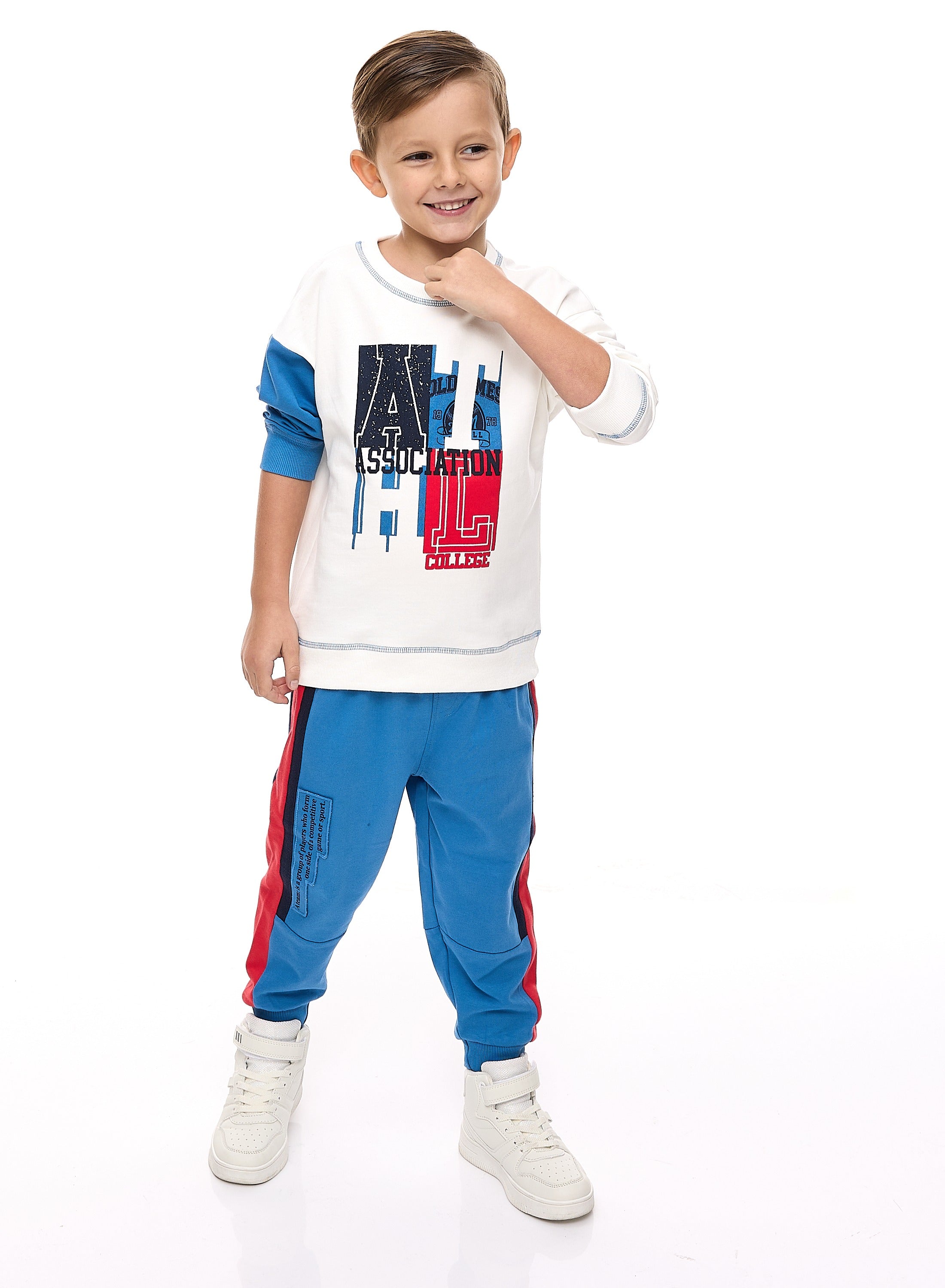 Boys' 2-Piece Sweatshirt Sets With Contrast Blue Sleeves
