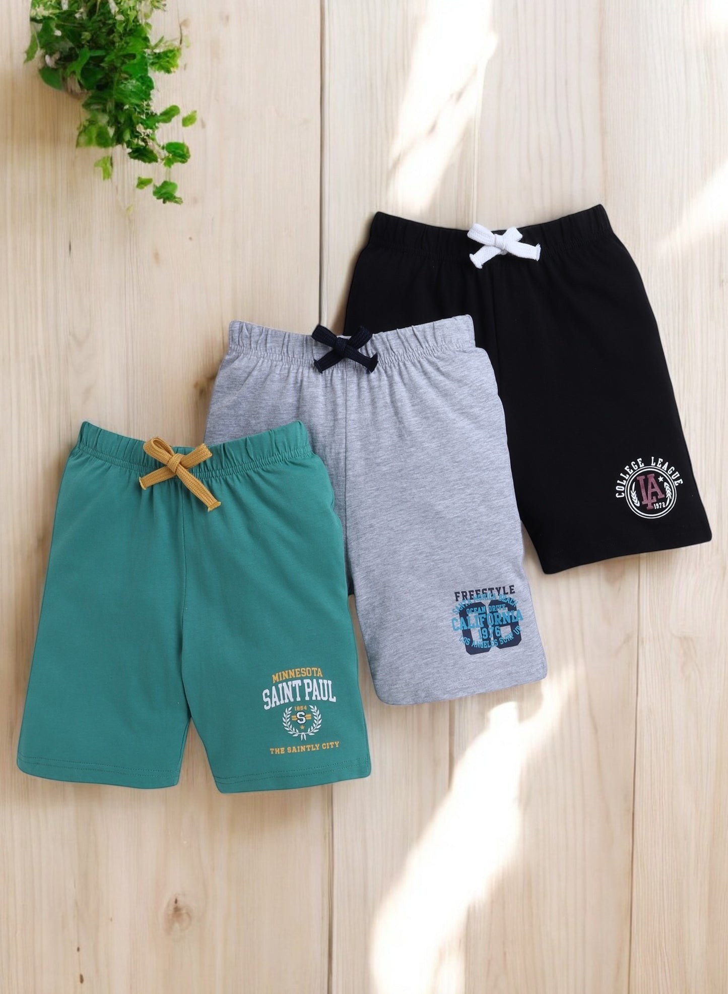 Boys' Slogan Print Shorts Black, Cotton Material, Comfortable Lace-Up Waist Pull-On Design, 2-3YRS