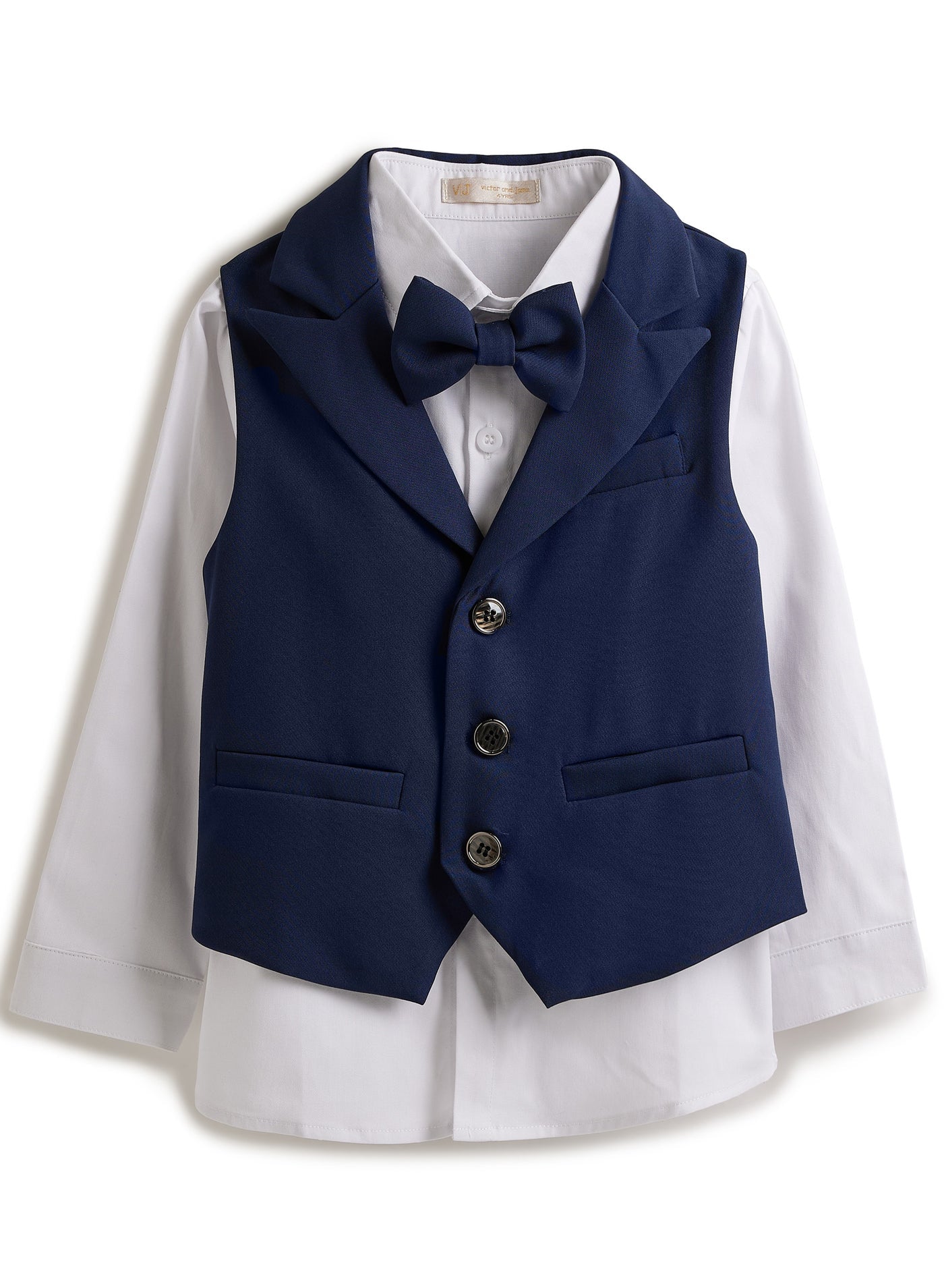 Navy Waistcoat And Pant Set With Shirt And Bow Tie
