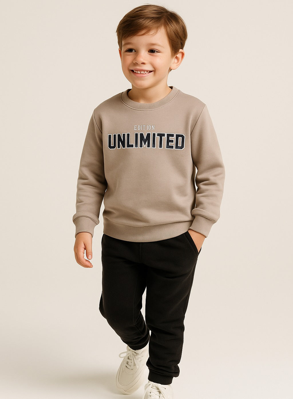 Boys' Beige "Unlimited Edition" Graphic Sweatshirt