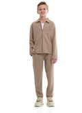 Boys Beige Twill Shirt-Style Co-Ord Set With Front Pockets &Amp; Zip Closure “ Smart Casual Outfit