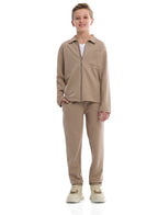 Boys Beige Twill Shirt-Style Co-Ord Set With Front Pockets &Amp; Zip Closure “ Smart Casual Outfit