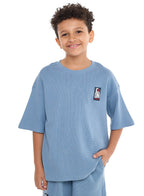 Victor And Jane Boys' Cord Set “ Light Blue T-Shirt And Shorts Outfit With Label Detail