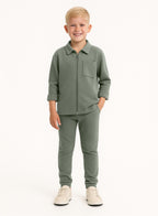 Victor And Jane Cotton Full Sleeves Jacket With Joggers Co-Ords Set - Olive Green