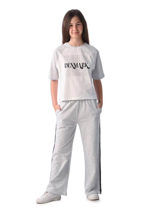 Victor and Jane Girls' 2pcs Spring/Summer Outfit Set - Comfy Knit Crop Top & Wide-Leg Pants