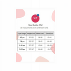victor and jane size guide chart for children aged 6 to 12 years with measurements in centimeters