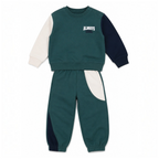 victor and jane boys 2-piece cotton french terry sweatshirt and jogger set in green with colorblock sleeves