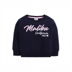 victor and jane girls navy blue sweatshirt with pink Malibu California graphic print and heart detail