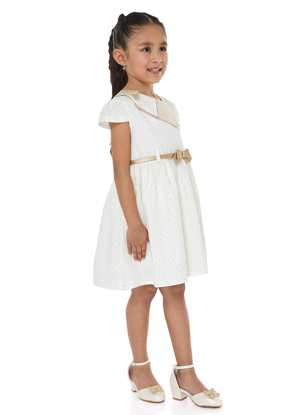 Ivory/Gold Lapel Jacquard Dress