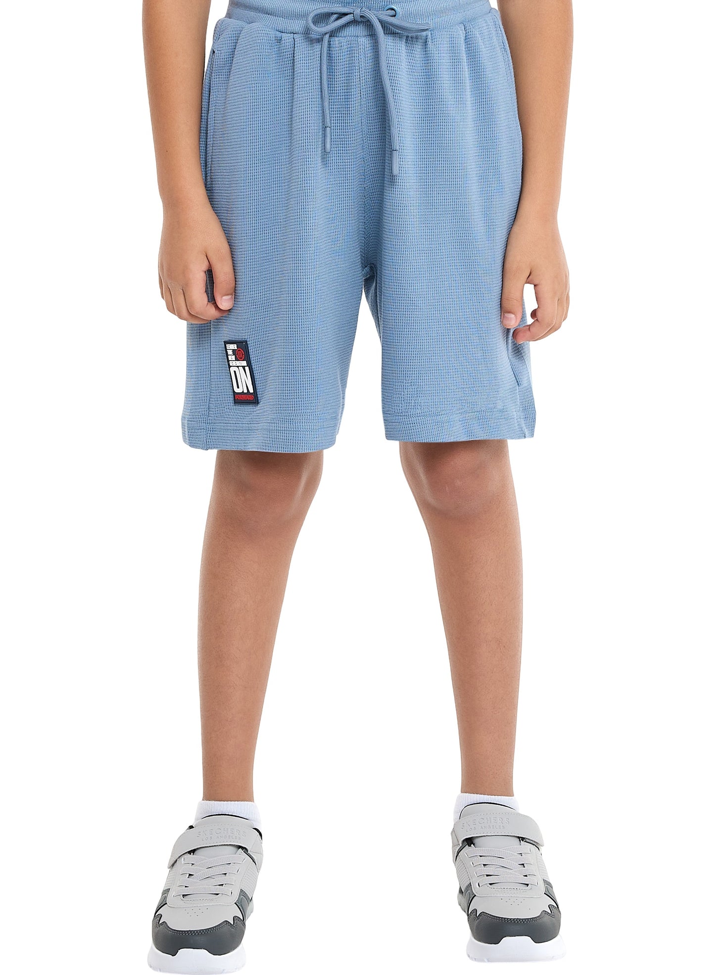 Victor and Jane Boys' Cord Set – Light Blue T-Shirt and Shorts Outfit with Label detail