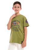 Victor and Jane Cotton Bear Patch With Embroidery Detail Graphic T-Shirt - Olive Green