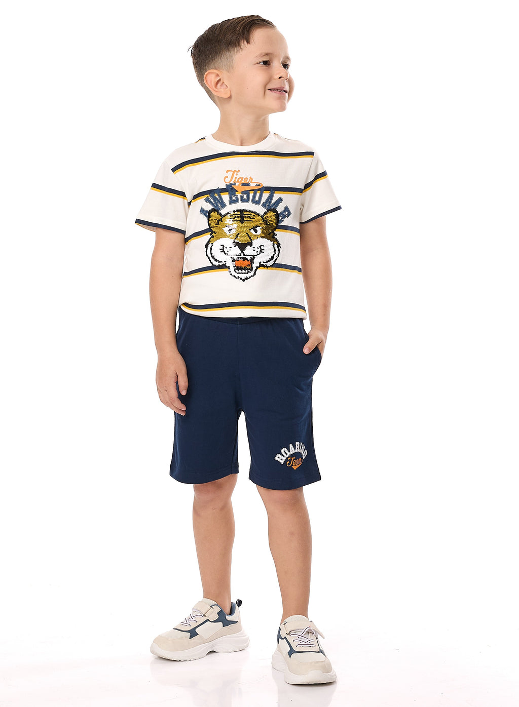 Victor And Jane Junior Boys' 2 Piece Sets With Matching Tshirt And Slogan Print Shorts With Elasticated Waist