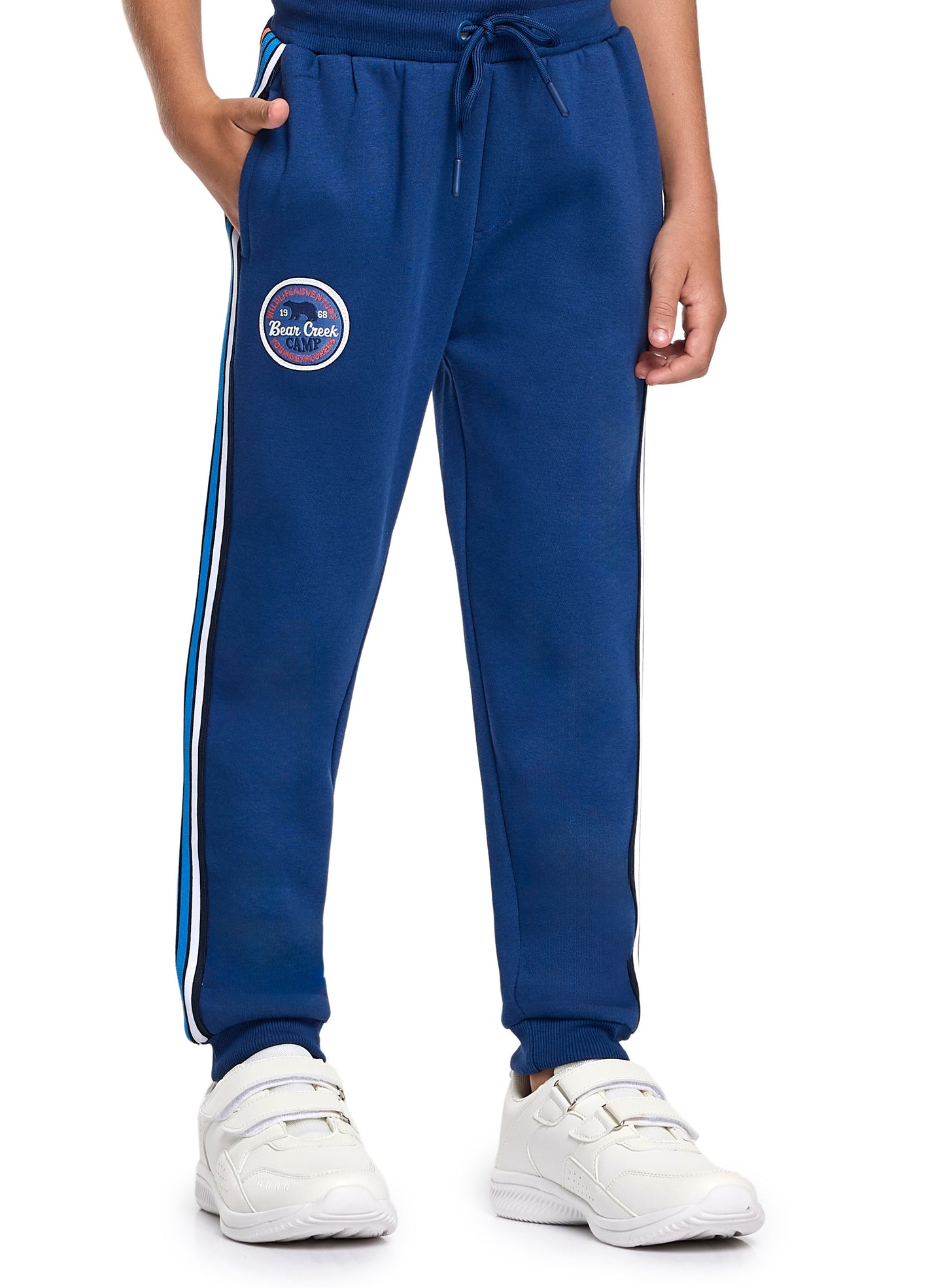 Boys’ Warm Fleece Sweatshirt & Jogger Set – “Adventure” Graphic | Coral & Navy