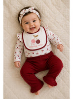 Baby Girls Cherry Print Bodysuit, Pants and Bib Set with Headband (4-Piece)