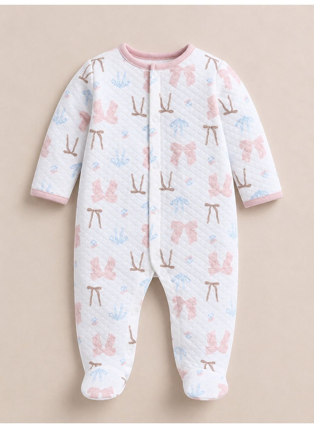 Baby Girls Quilted Footed Onesies 2-Piece Pack with Bow Detail