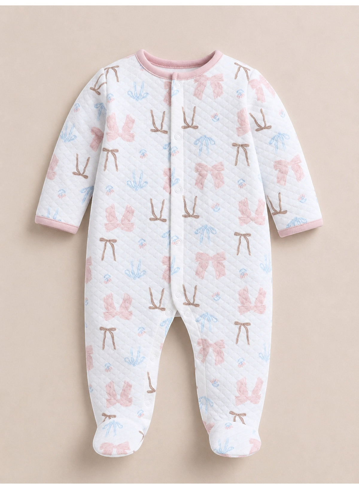 Baby Girls Quilted Footed Onesies 2-Piece Pack with Bow Detail