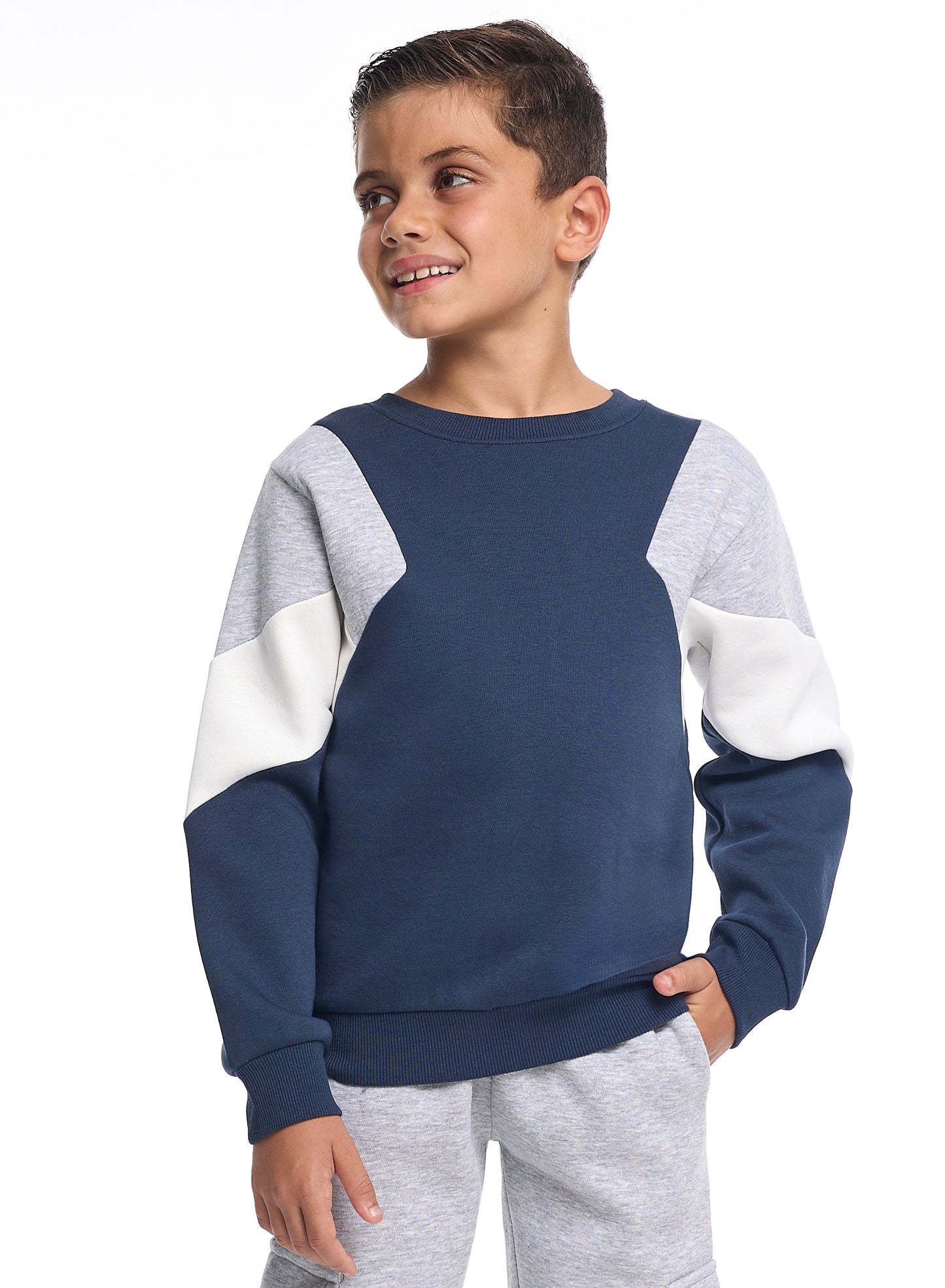 Boys’ Trendy Cargo Jogger Tracksuit – Navy & Grey Fleece Set | Comfortable Fit