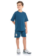 Oversized - Boys' Jacquard 2-Piece Set - T-Shirt With Badge Detail And Matching Shorts With Pockets,