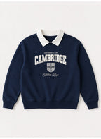 Girls Collared "Cambridge" Text Print Pullover