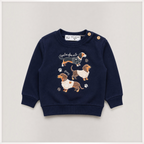 victor and jane navy blue boys sweatshirt featuring embroidered dachshund dogs and shoulder button details