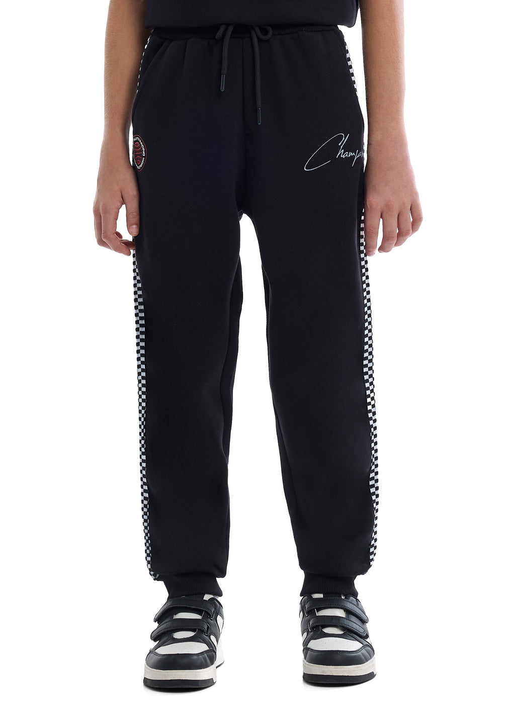 Kids Black Pullover Hoodie & Joggers Set With Œworld Explorer” Logo