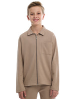 Boys Beige Twill Shirt-Style Co-Ord Set With Front Pockets &Amp; Zip Closure “ Smart Casual Outfit