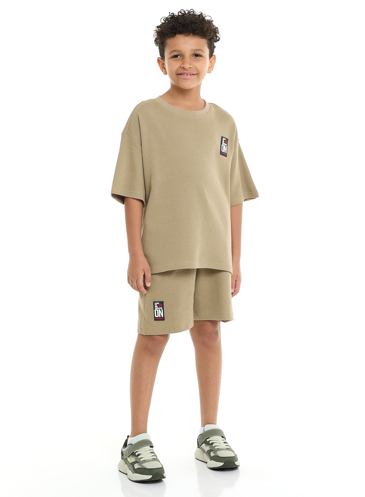Victor and Jane Boys' Cord Set – Olive T-Shirt and Shorts Outfit with Label Detail