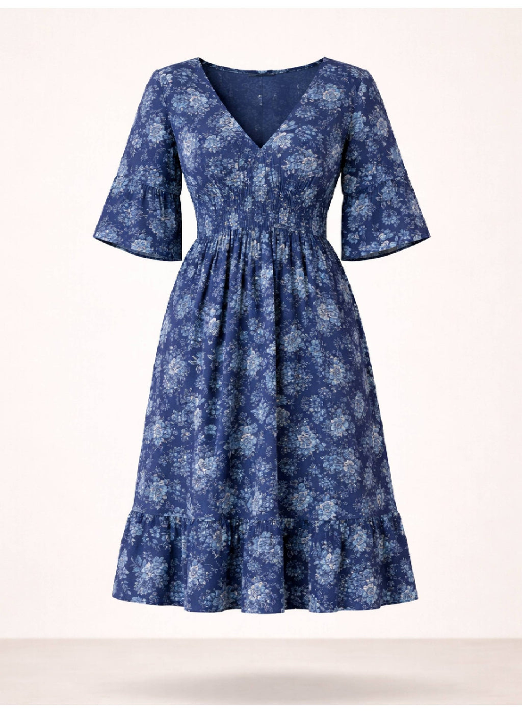 Women'S Blue Printed Midi Dress