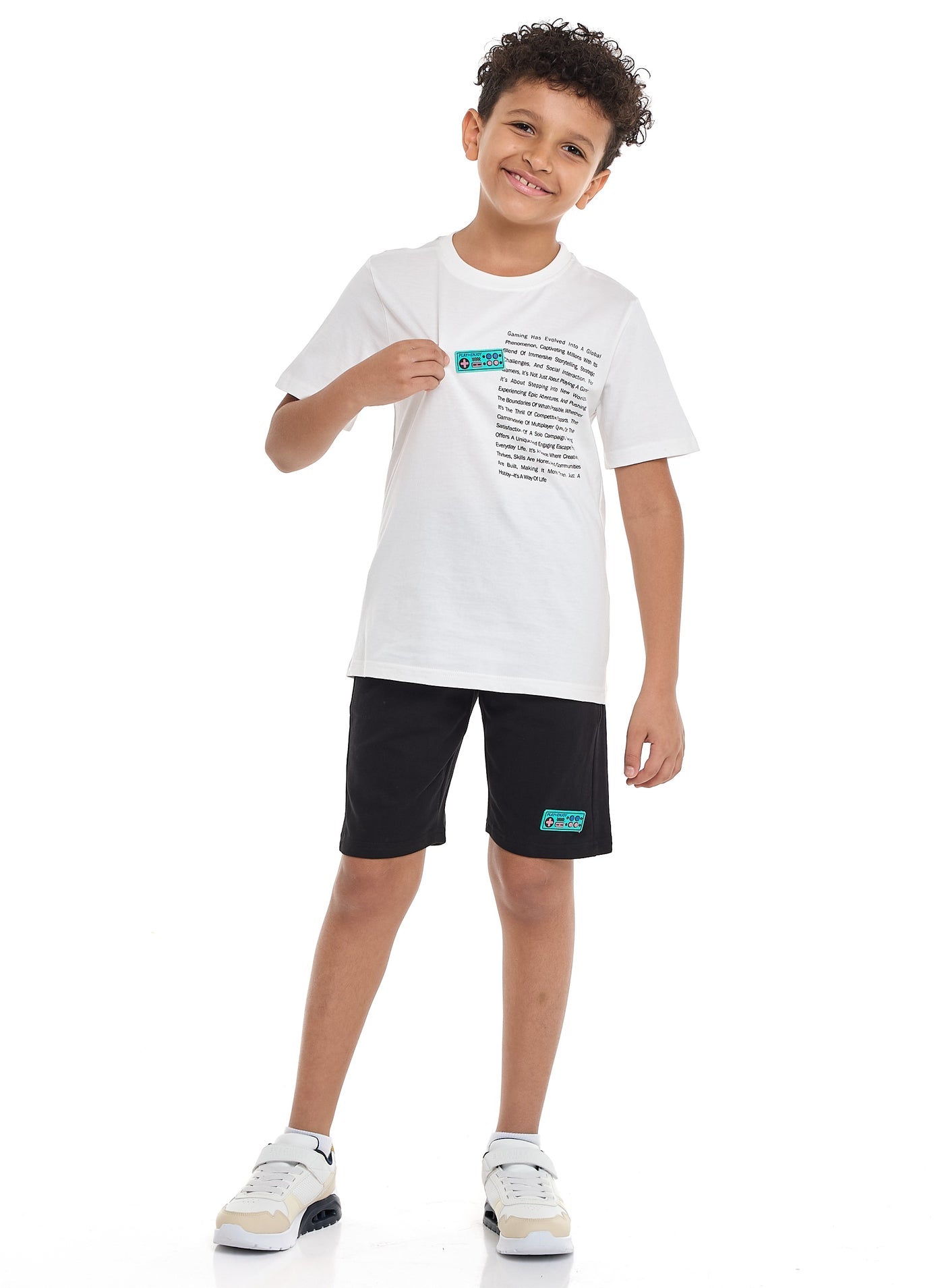 Victor and Jane Boys' 2PC Set – Game ready, Football, Championship, T-Set & shorts- Off White & Black