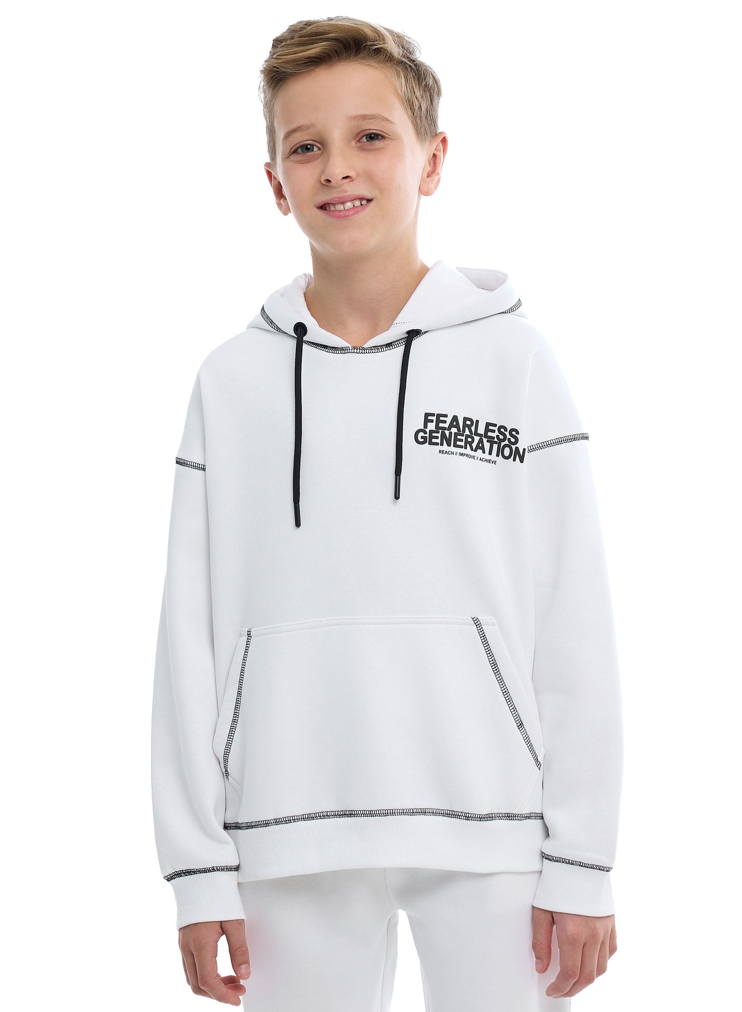 Boys Relaxed Fit Off-White Hoodie & Joggers Set |