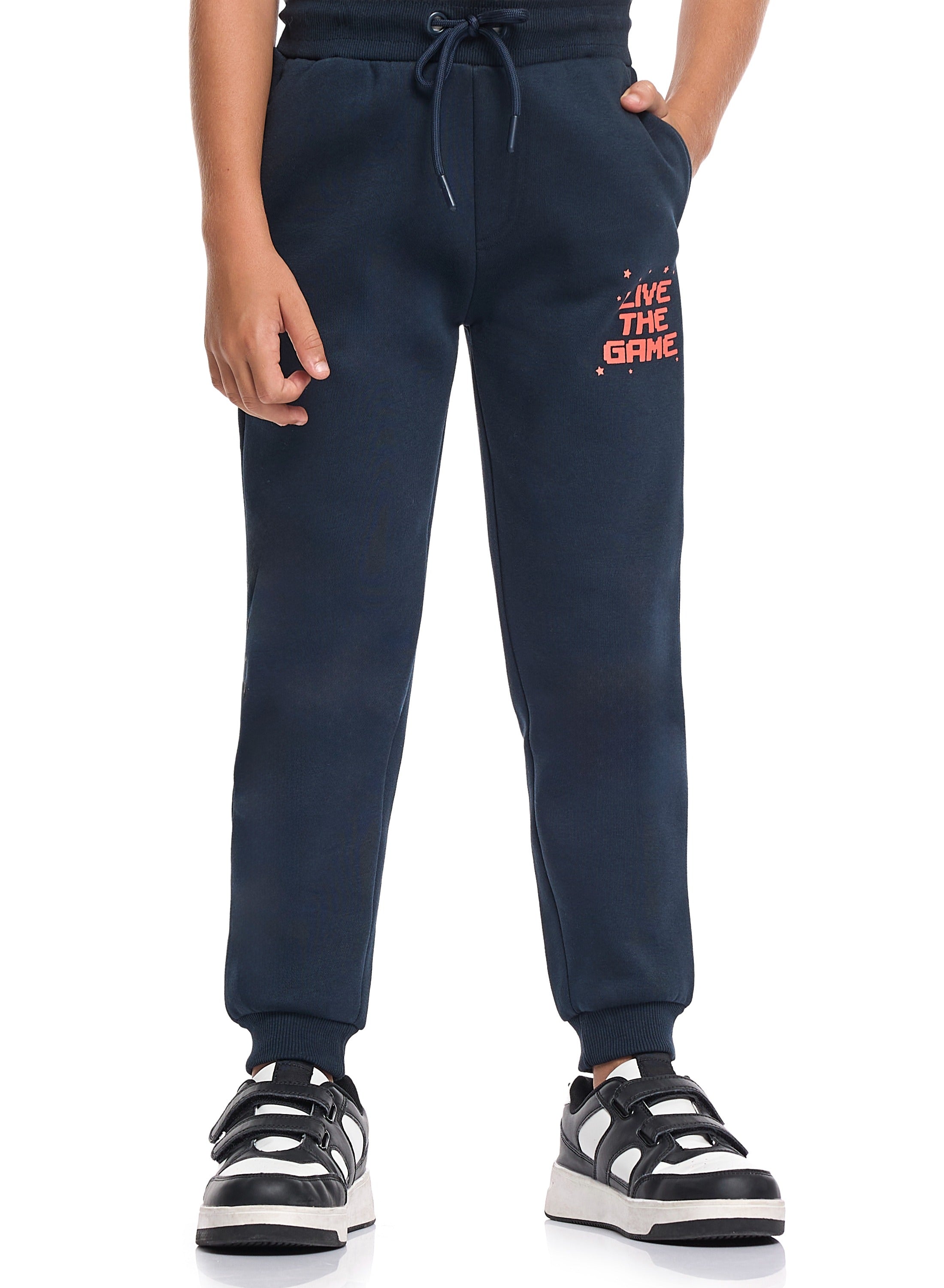 Victor And Jane Cotton Live The Game Graphic Full Sleeves Sweatshirt & Joggers Set - Coral & Navy Blue