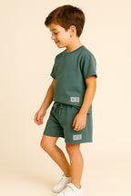 "Boys Cotton Interlock Tee & Shorts Set “ Sage Green "