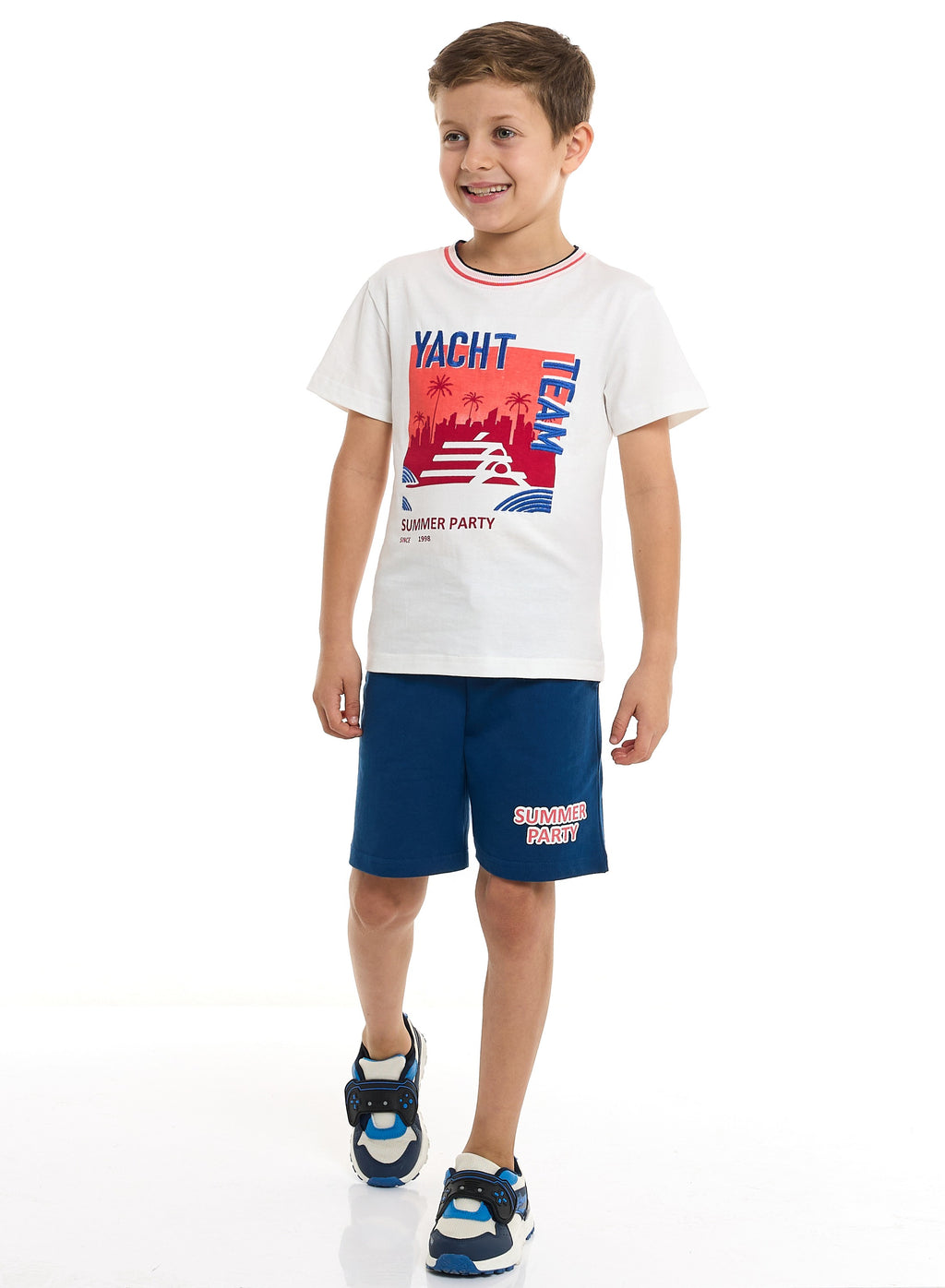 Victor And Jane Junior Boys' 2 Piece Sets With Matching Tshirt And Slogan Print Shorts And Elasticated Waist