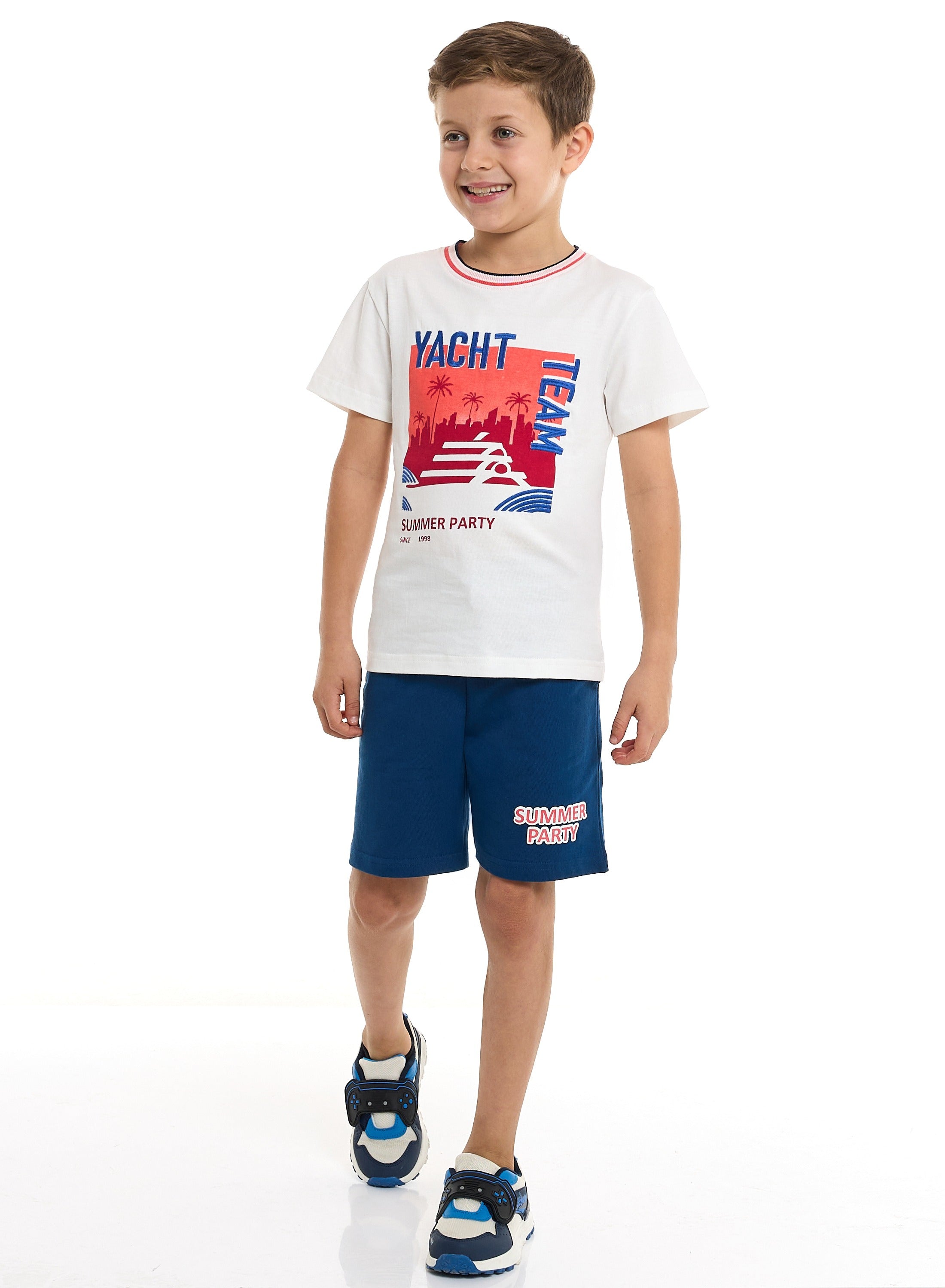 Victor And Jane Junior Boys' 2 Piece Sets With Matching Tshirt And Slogan Print Shorts And Elasticated Waist