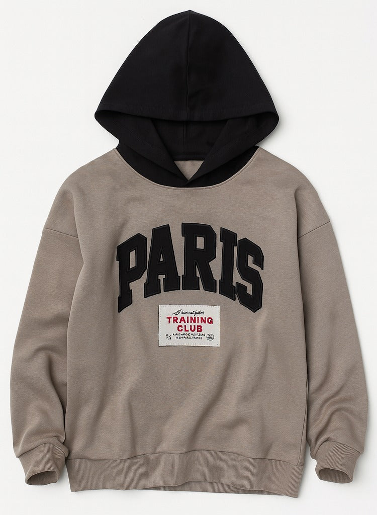 Boys Paris Patch Hoodie Fleece Tracksuit - Beige