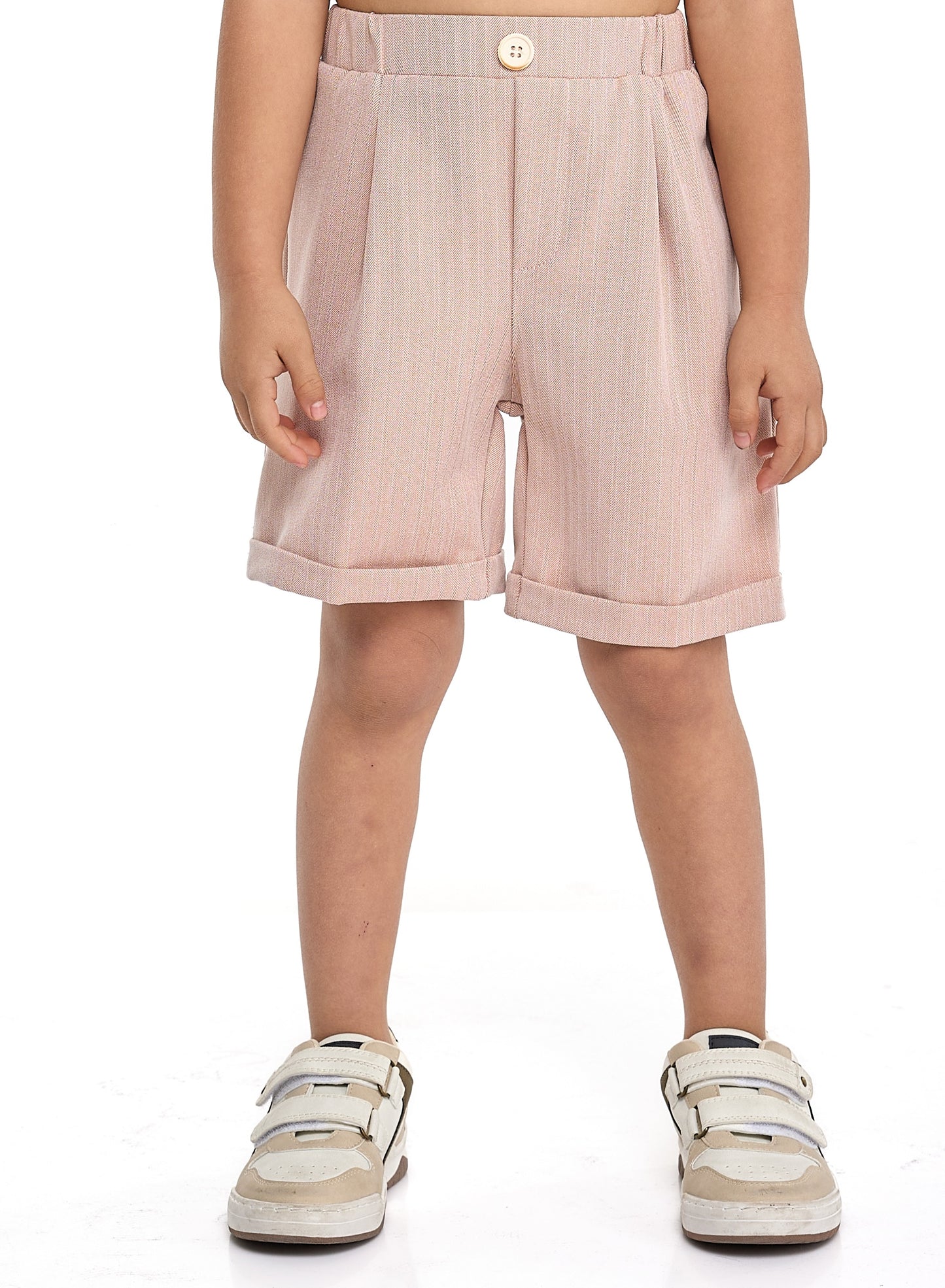 Salmon Color Waistcoat And Short Set With Shirt And Bow Tie