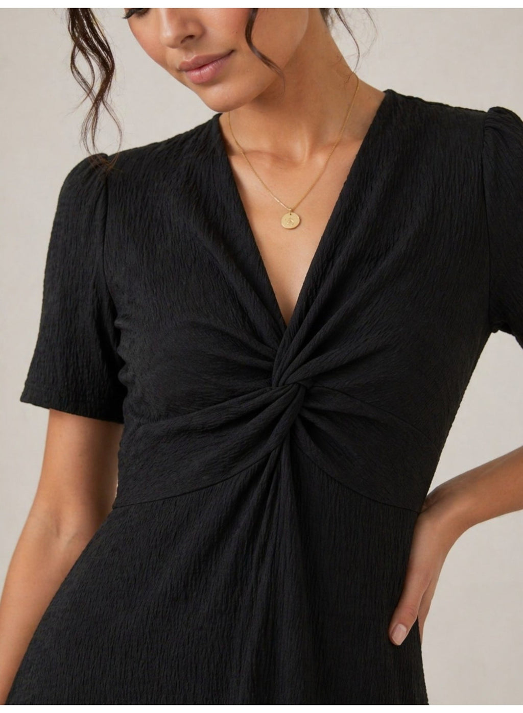 Black Textured Twist Front Maxi Dress For Women