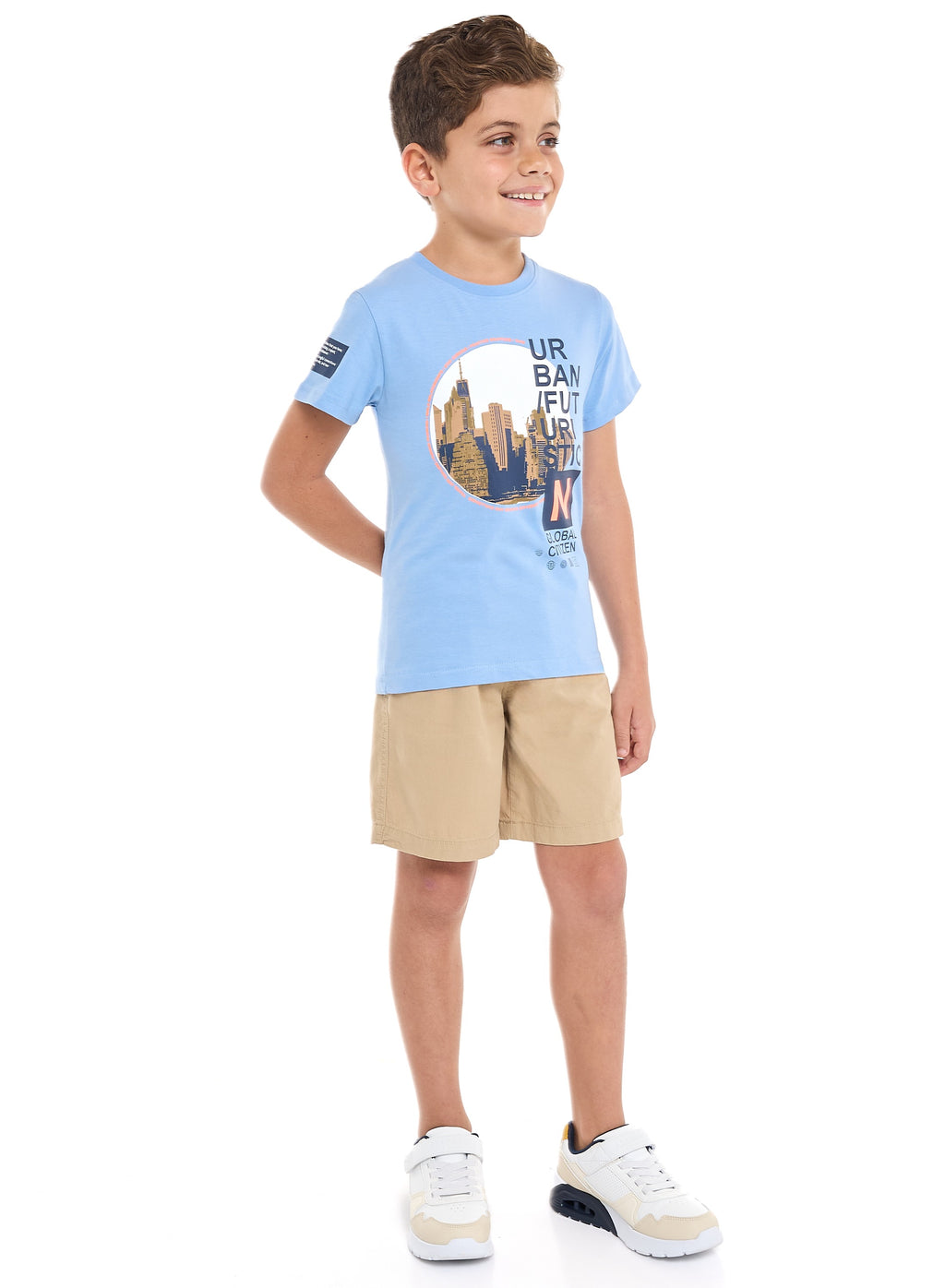 Victor And Jane Classic Blue And Khaki Cotton T-Shirt & Pull-On Shorts Set