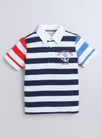 Victor & Jane Cotton Racing Embroidered & Striped Short Sleeves Polo T-Shirt - Blue/White/Red