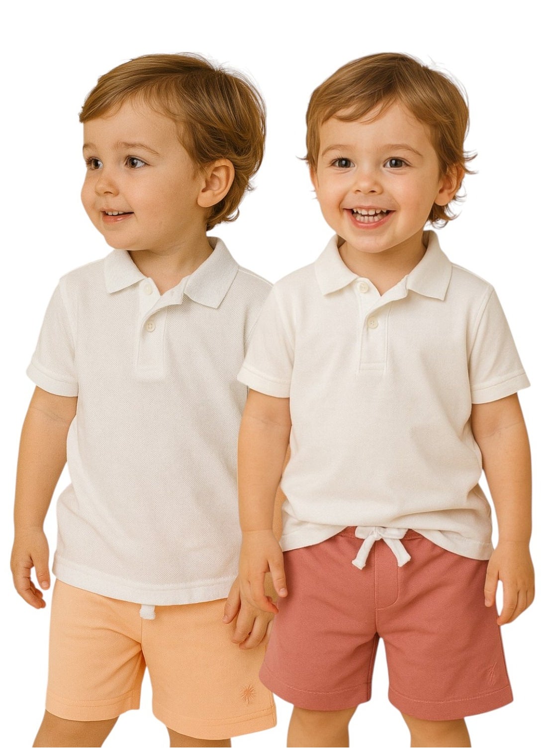 Victor and Jane Junior Boys' Slogan Print Shorts Solid , Lace-Up and Elasticated Waist - Peach and Coral- Pack of 2