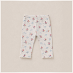victor and jane baby girls leggings in heather grey with pink floral and blue bow print and lettuce edge hem